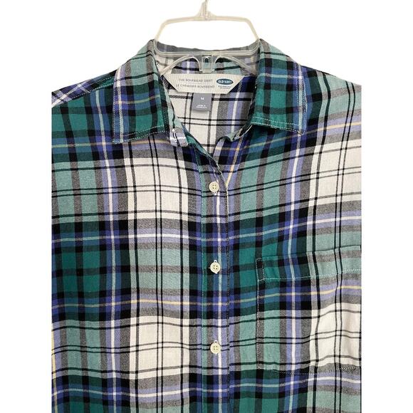 Old Navy The Boyfriend Shirt Blue Green Plaid Size Medium - Picture 1 of 4
